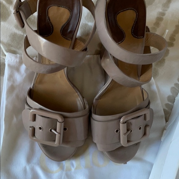 Chloe taupe patent buckle wedges - Picture 2 of 12